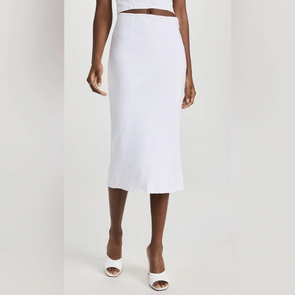 Le‎ Jean White Denim Colette Midi Skirt Size Medium